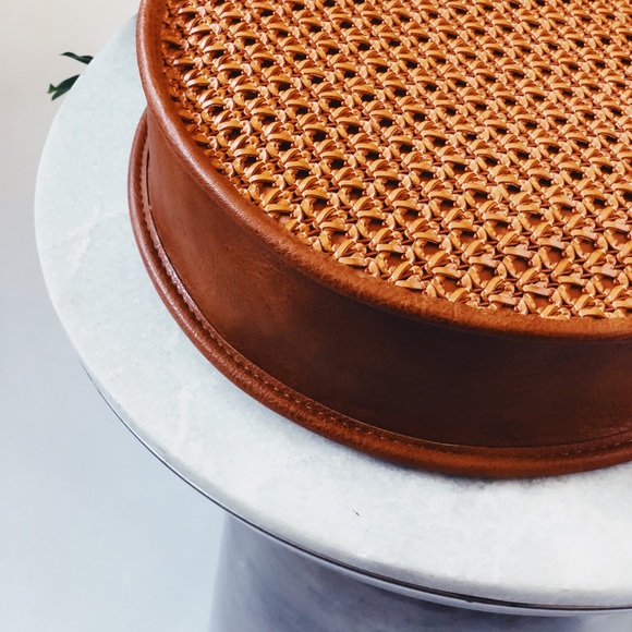 🆕Mimo Brown Woven Circle Top Handle Bag - Picture 3 of 8